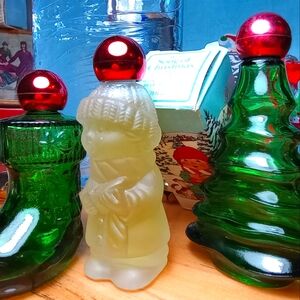 Avon Vintage Holiday Lot-Tree, Song of Christmas caroler & Stocking